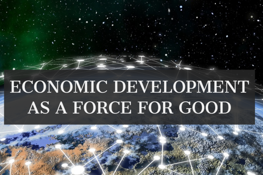 An image of Earth as seen from space with many connecting dots and lines across its surface and the text, 